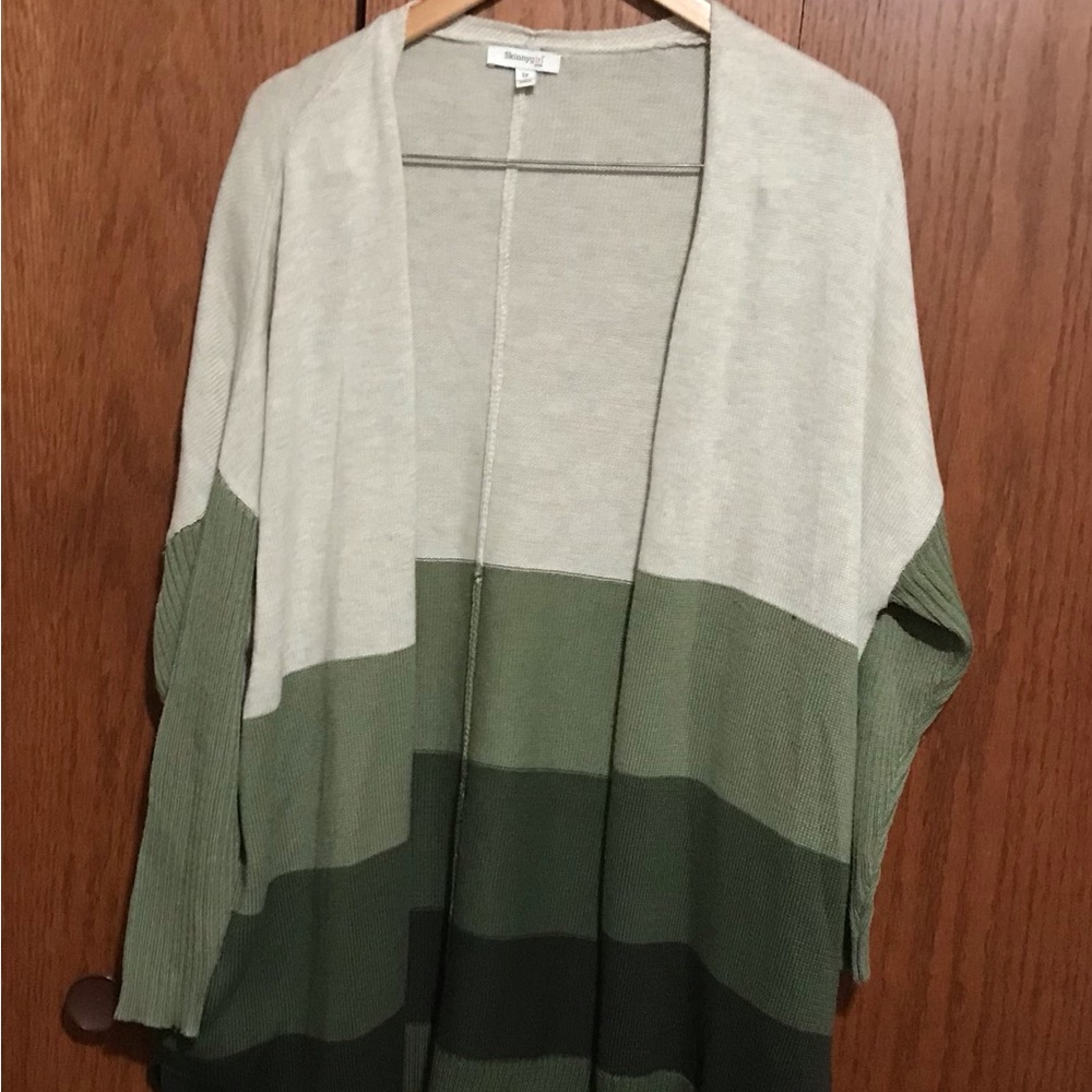 HSN $85 Skinnygirl Size 1X Colorblock Open Front Cardigan Sweater Green Beige
